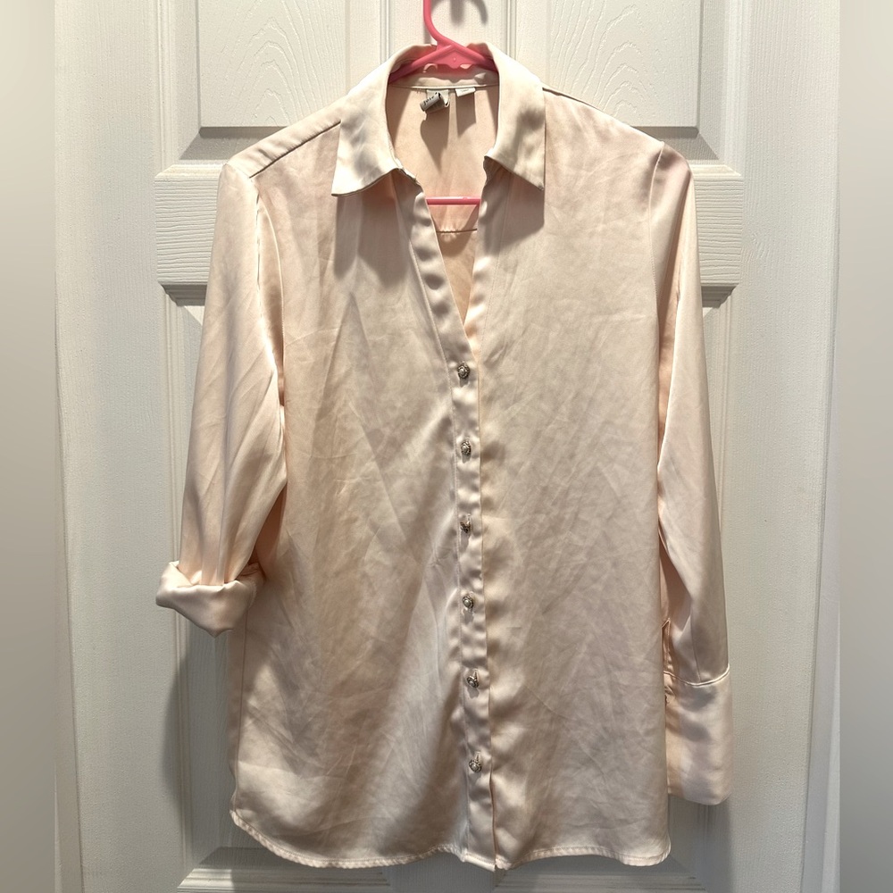 Women's Crème Joie Satin Blouse with Enamel Buttons Size XS